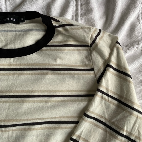 Black, white and tan striped long sleeve tee - Picture 1 of 3